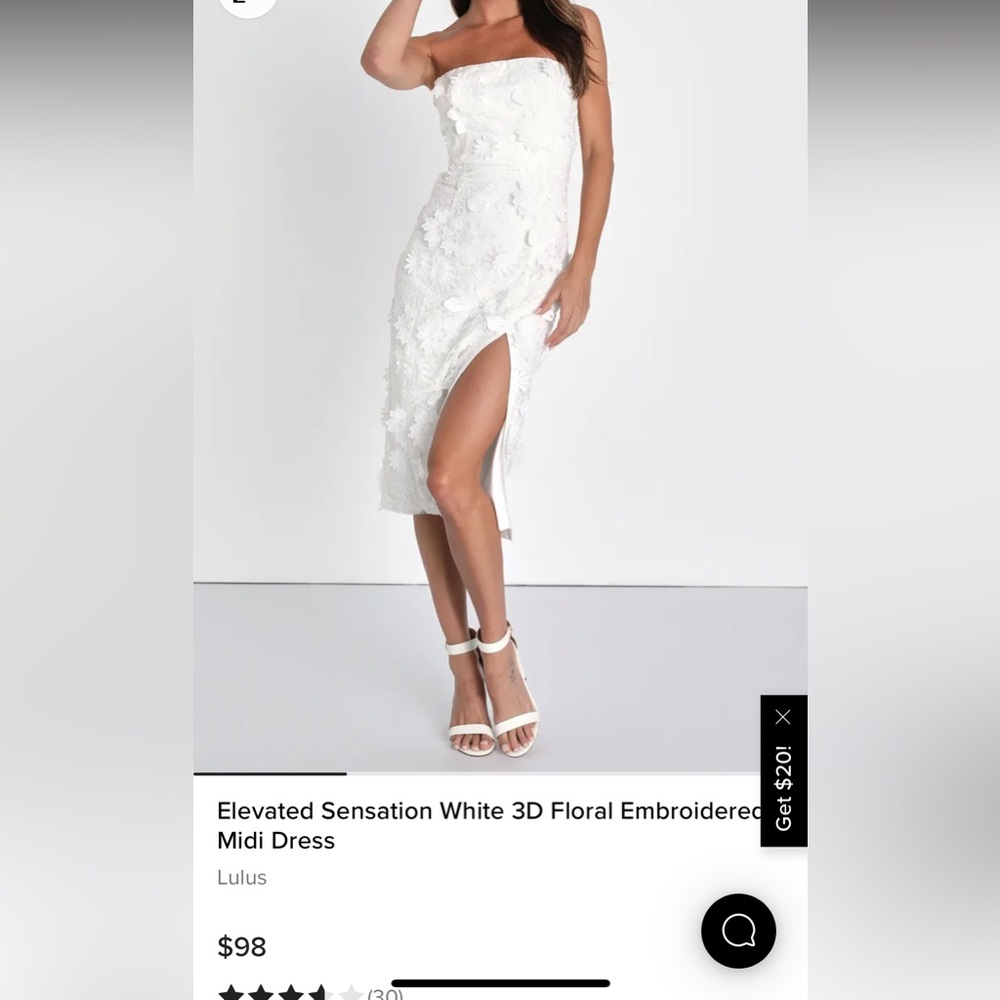 Lulus NWT midi 3D floral strapless dress with slit